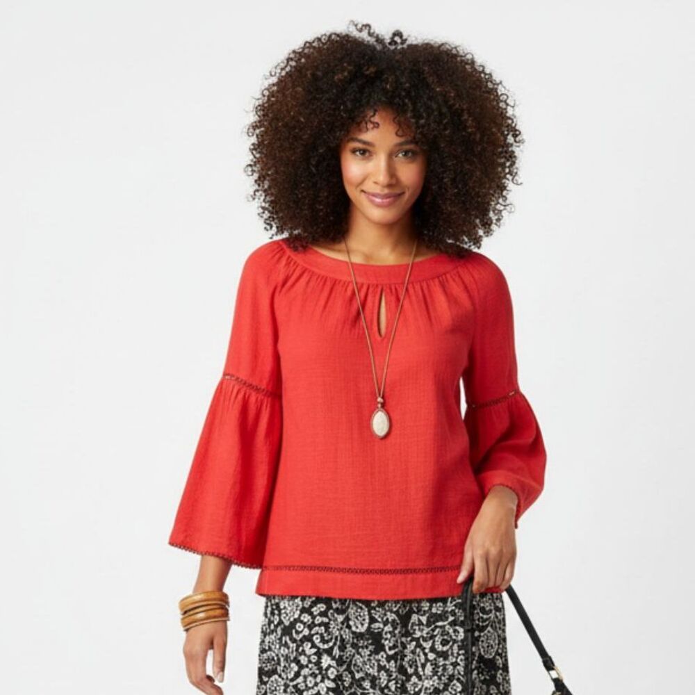 Trina Turk‎ Red Long Sleeve Bohemian Peasant Top M